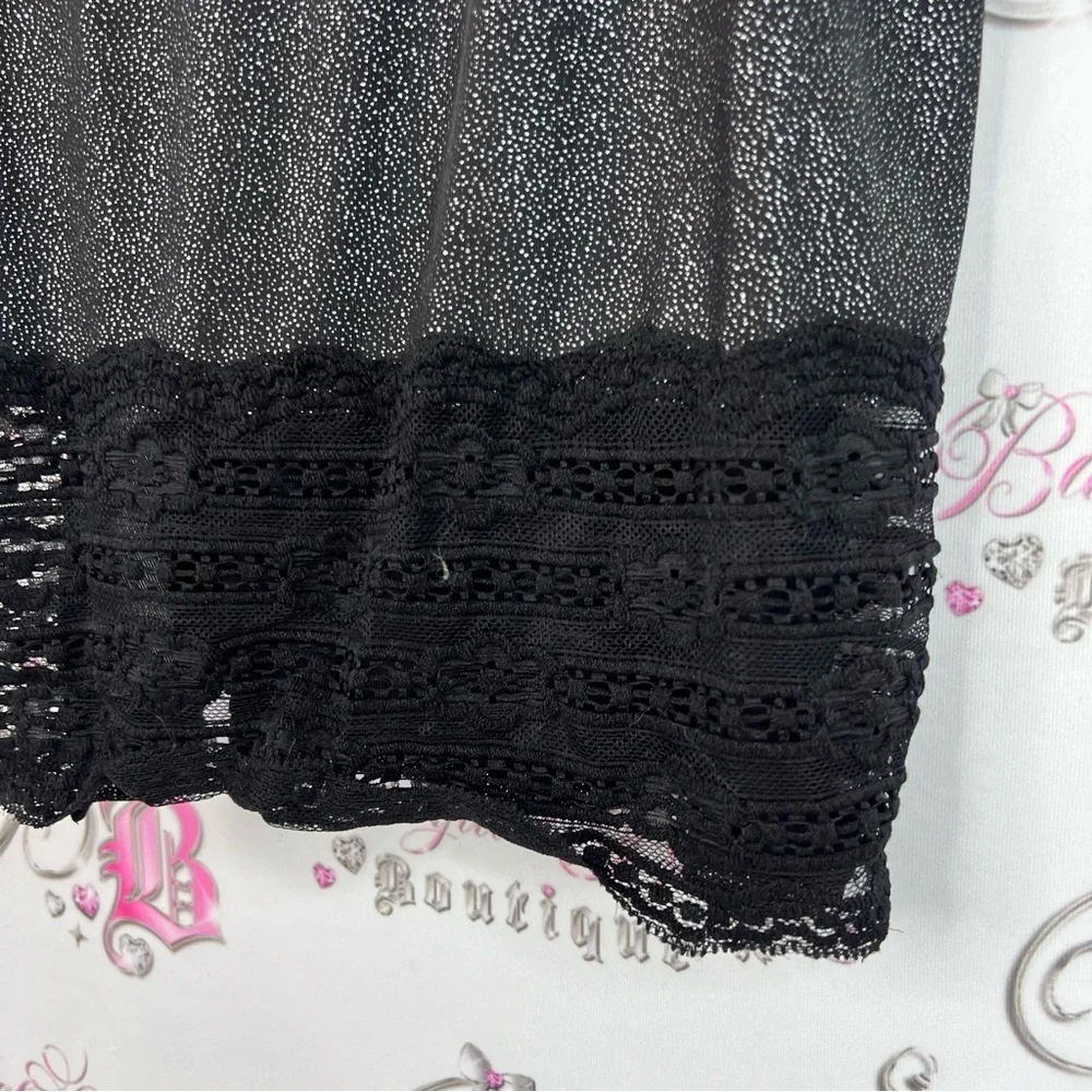 Rampage tank top sparkly lace hem bottom Lacie floral glitter Black Top - Picture 5 of 8